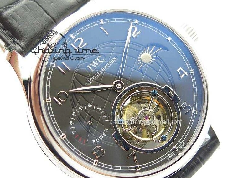 MIROTIME 0419 Portuguese Tourbillon Power Reserve Moonphase SS Black Dial On Black Leather Strap TechFriendly 7321
